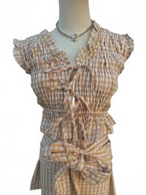 NEW TCEC women's clementine top in tan/ white
